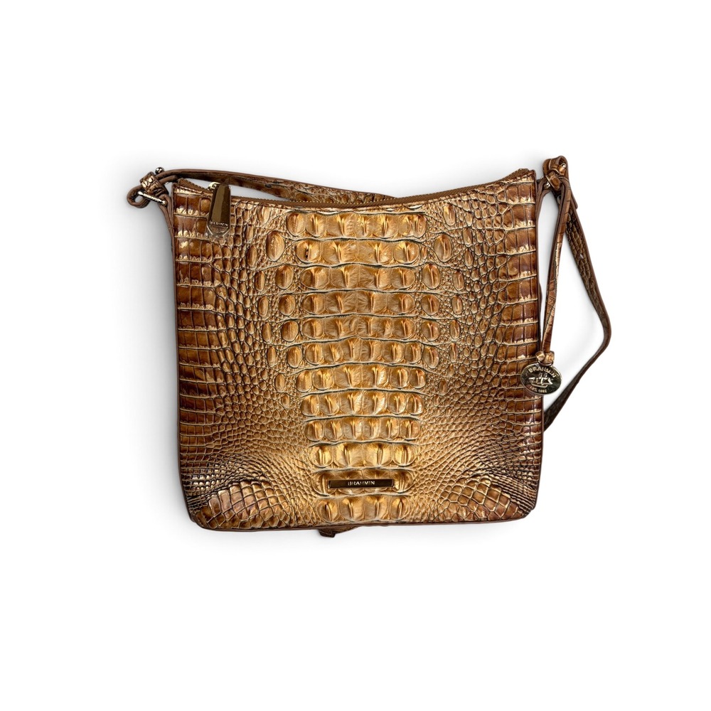 Brahmin Katie Saddle Melbourne Brown Croc Embossed Leather Crossbody Bag‎ Q86151